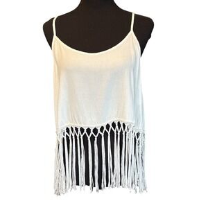 Solemio Los Angeles White Fringe Tank, Medium, Bohowestern Festival Cottagecore